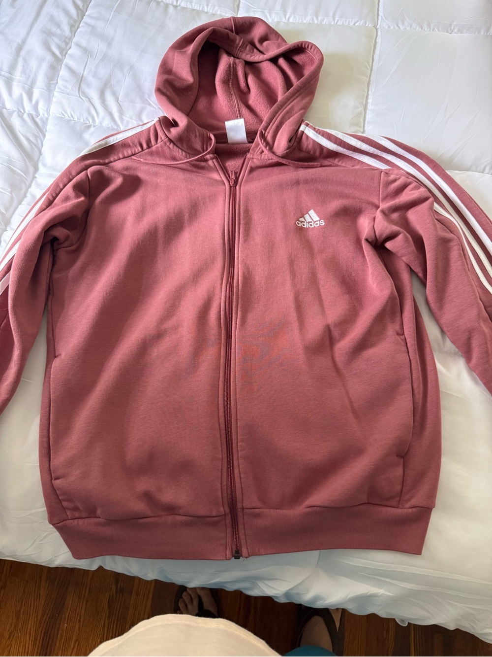 Adidas Dusty Rose Zip Hoodie with Drawstring